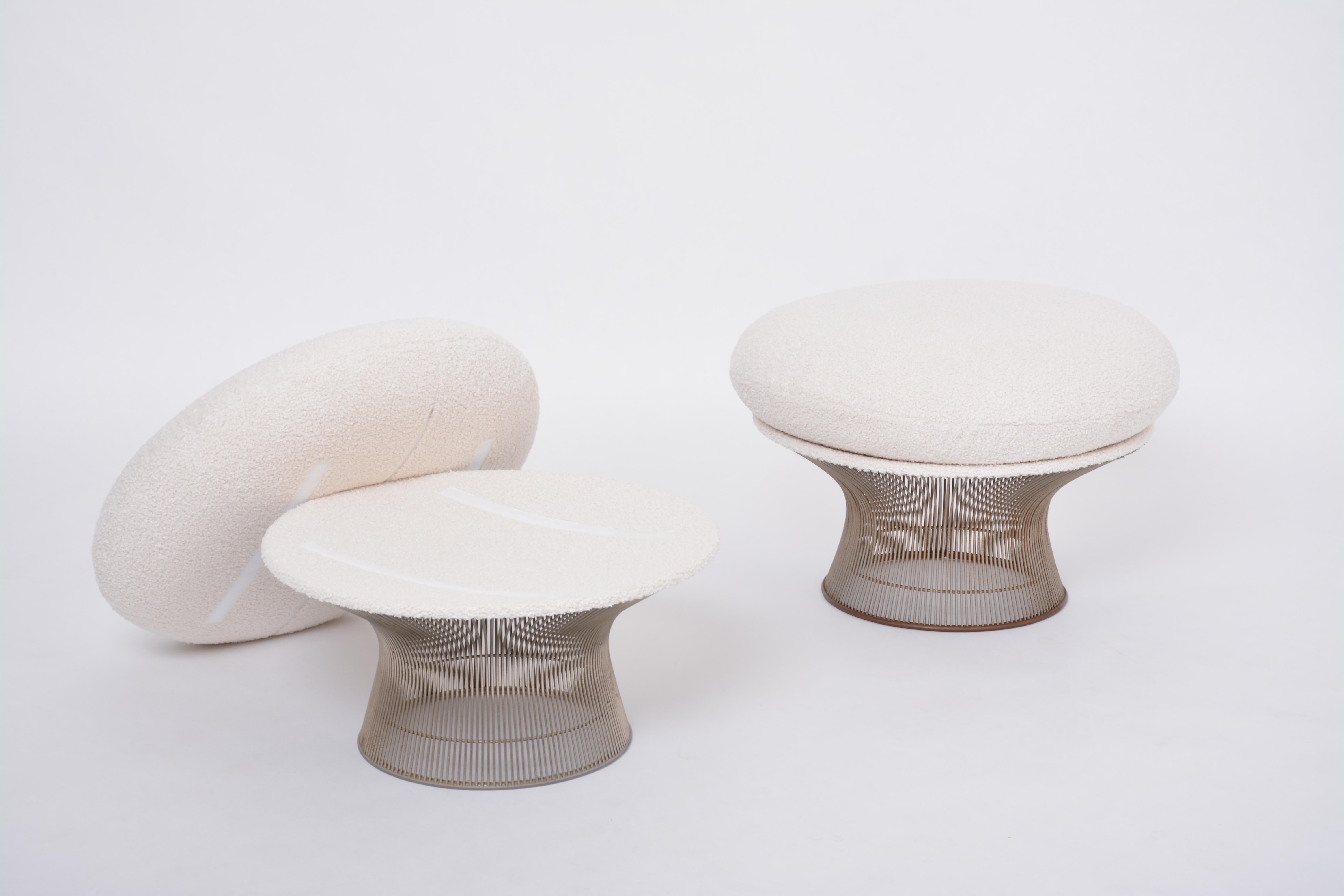Steel Pair of reupholstered vintage Mid-century ottomans by Warren Platner for Knoll