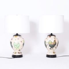 Pair of Reverse Decoupage Glass Table Lamps