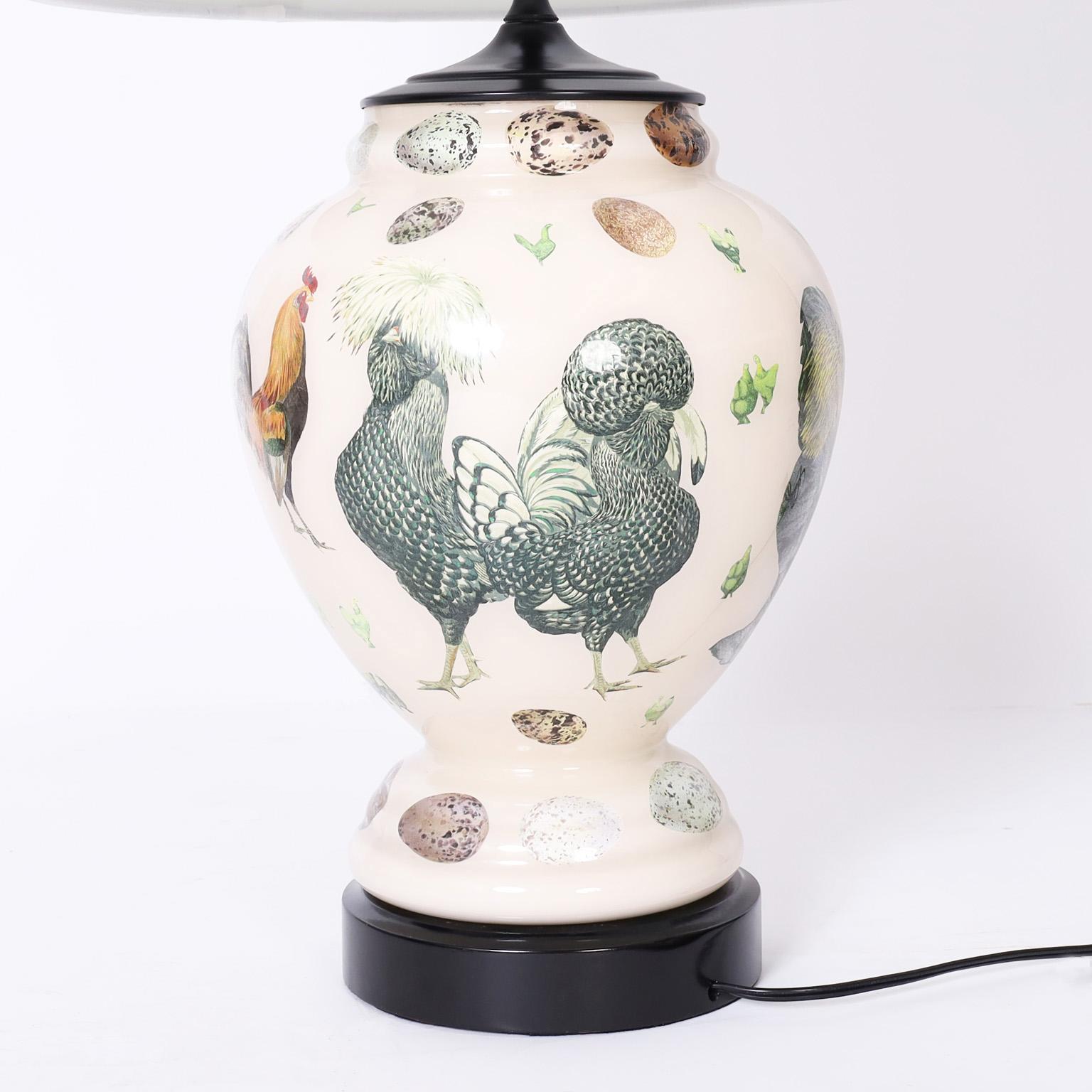 Italian Pair of Reverse Decoupage Glass Table Lamps For Sale