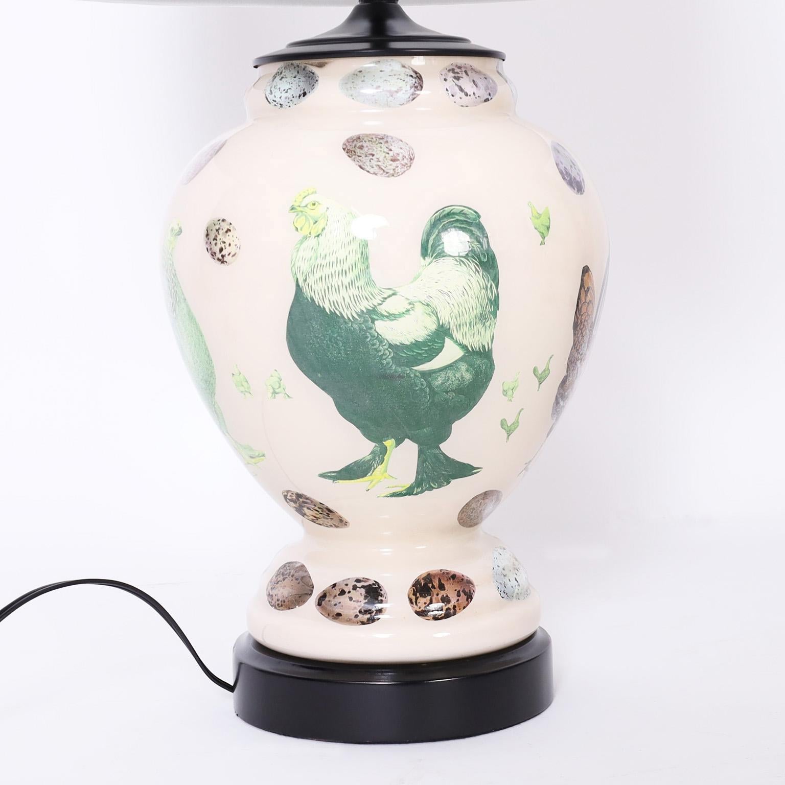 Italian Pair of Reverse Decoupage Glass Table Lamps For Sale