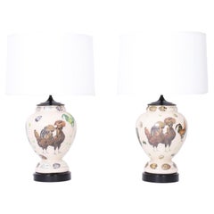 Pair of Reverse Decoupage Glass Table Lamps