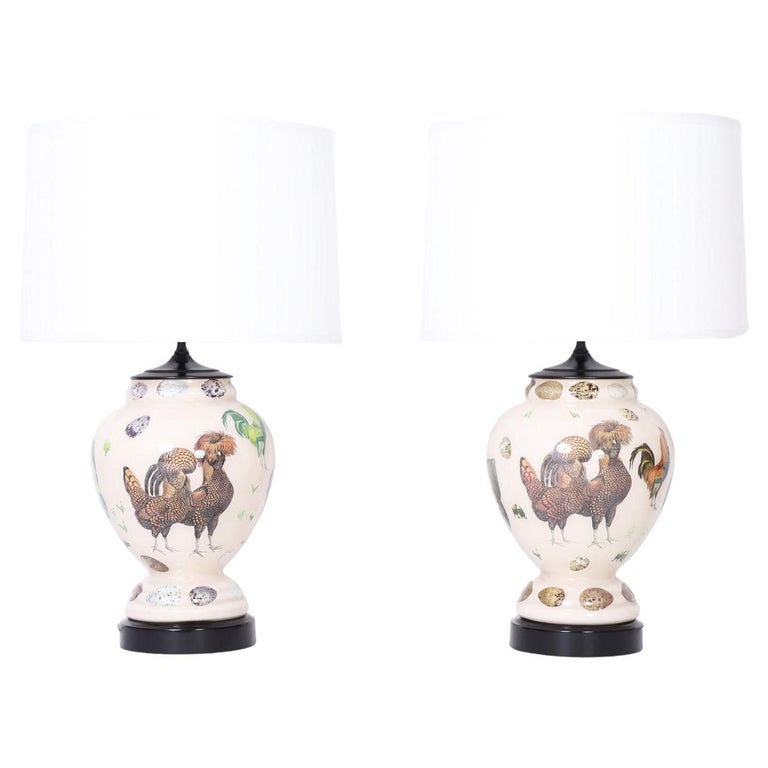 Pair of Reverse Decoupage Glass Table Lamps For Sale at 1stDibs