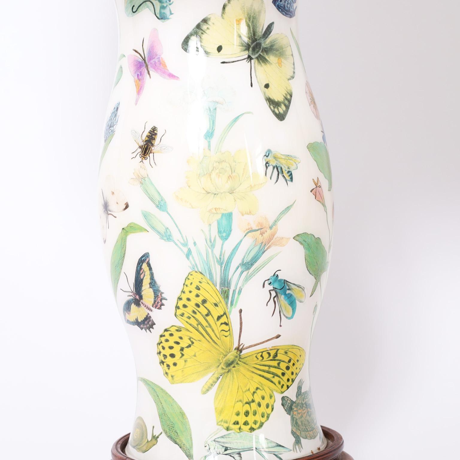 Chinese Pair of Reverse Decoupage Table Lamps