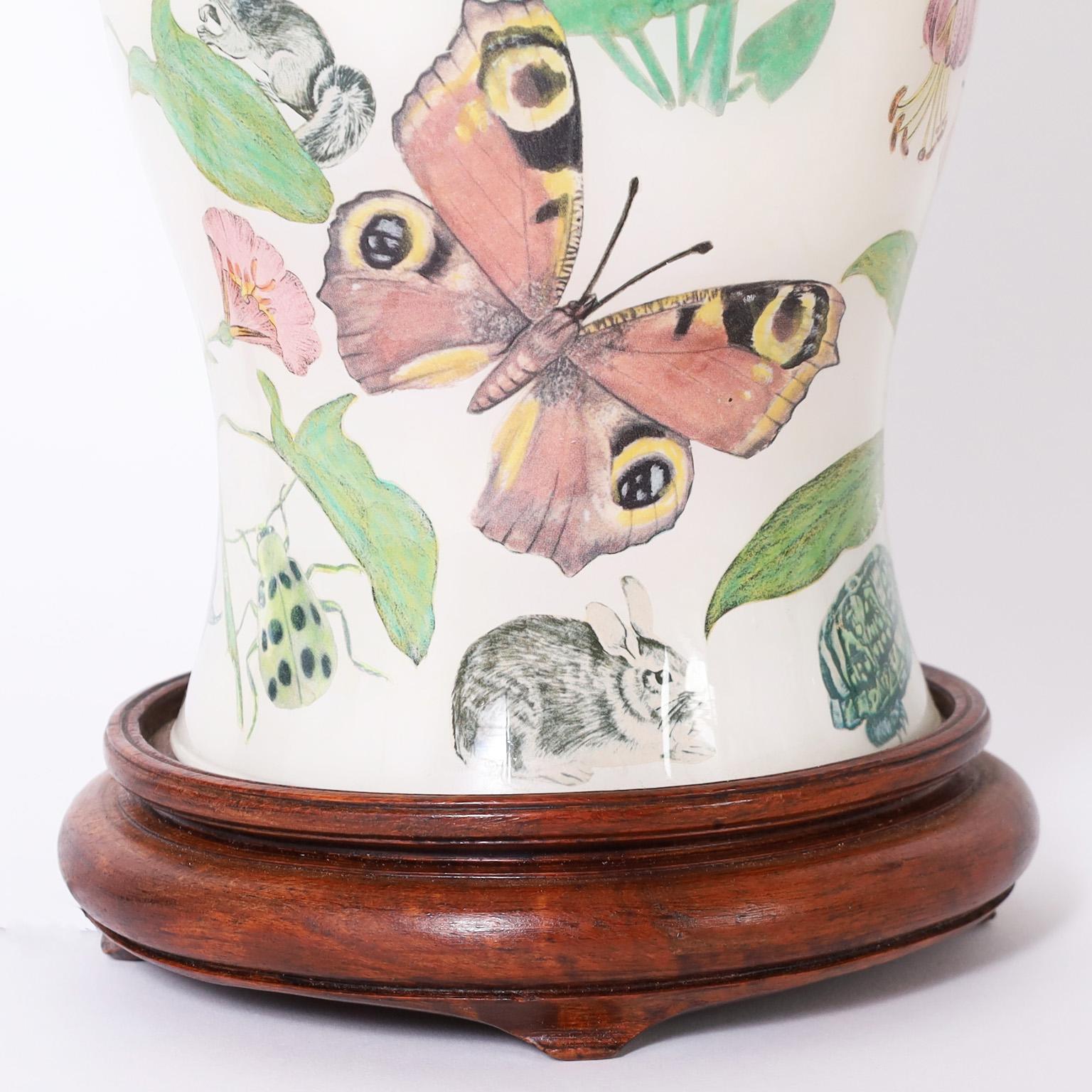 Hand-Crafted Pair of Reverse Decoupage Table Lamps