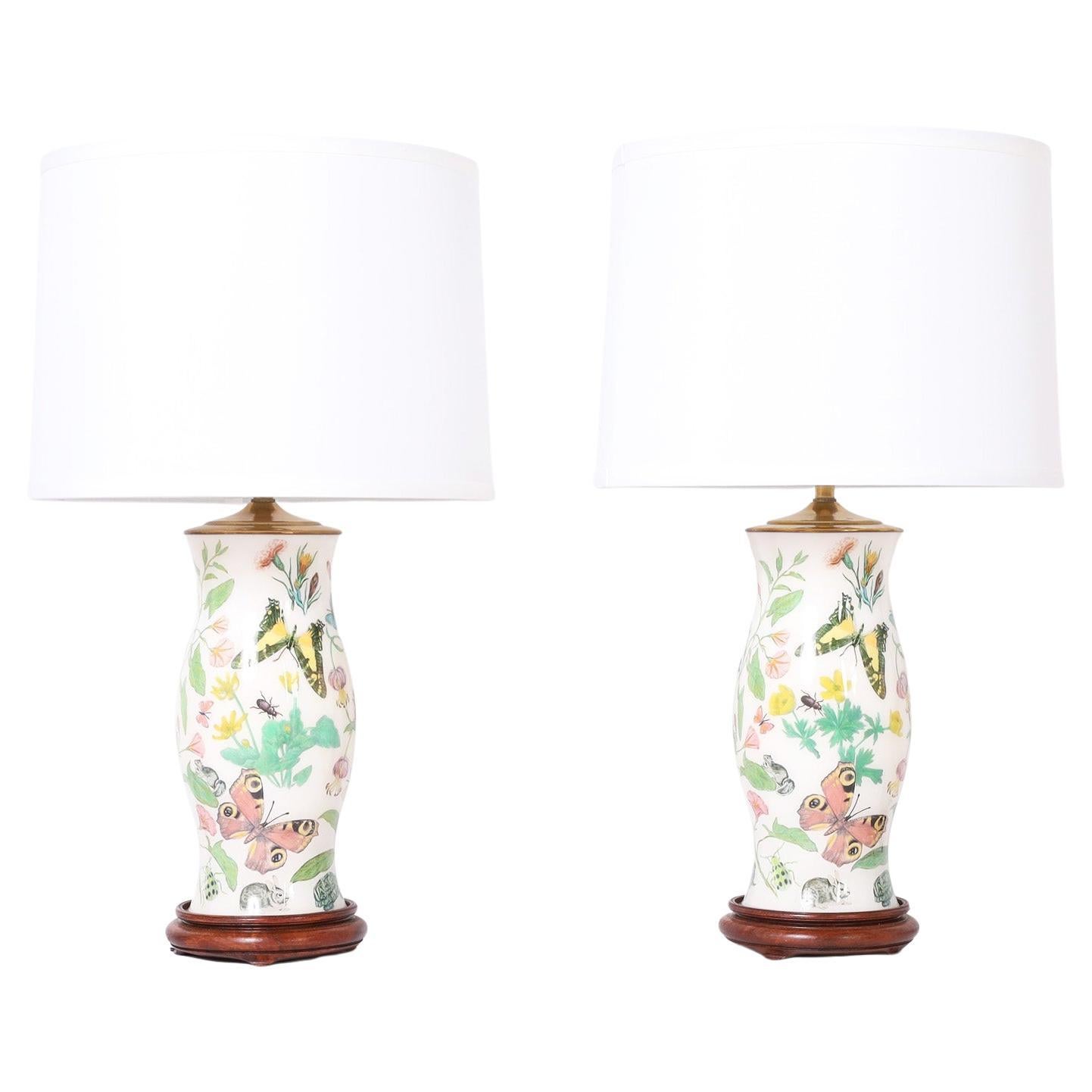 Pair of Reverse Decoupage Table Lamps