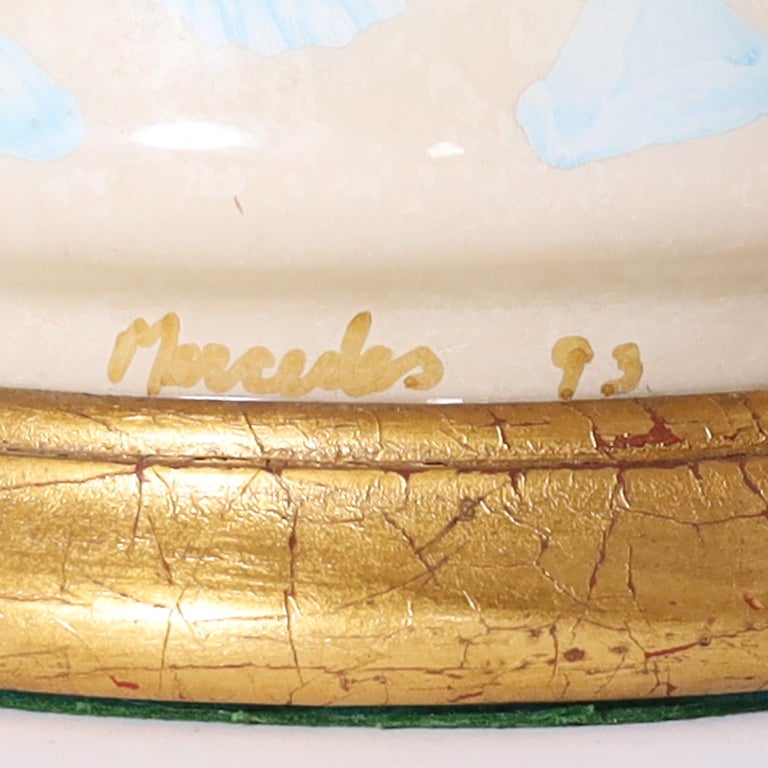 Pair of Reverse Decoupage Table Lamps with Sea Life For Sale at 1stDibs