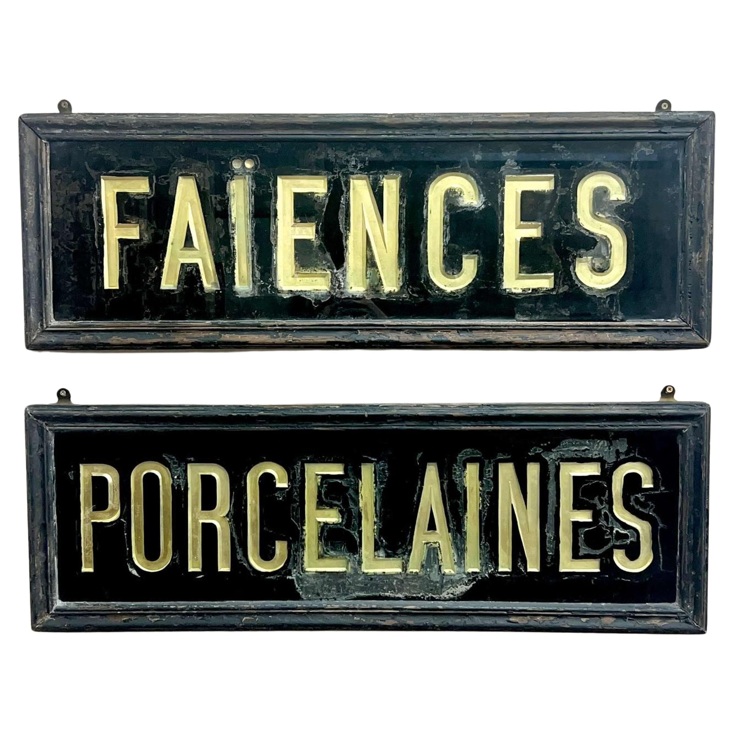 Pair of Reverse Glass Painted French Shop Signs Pottery