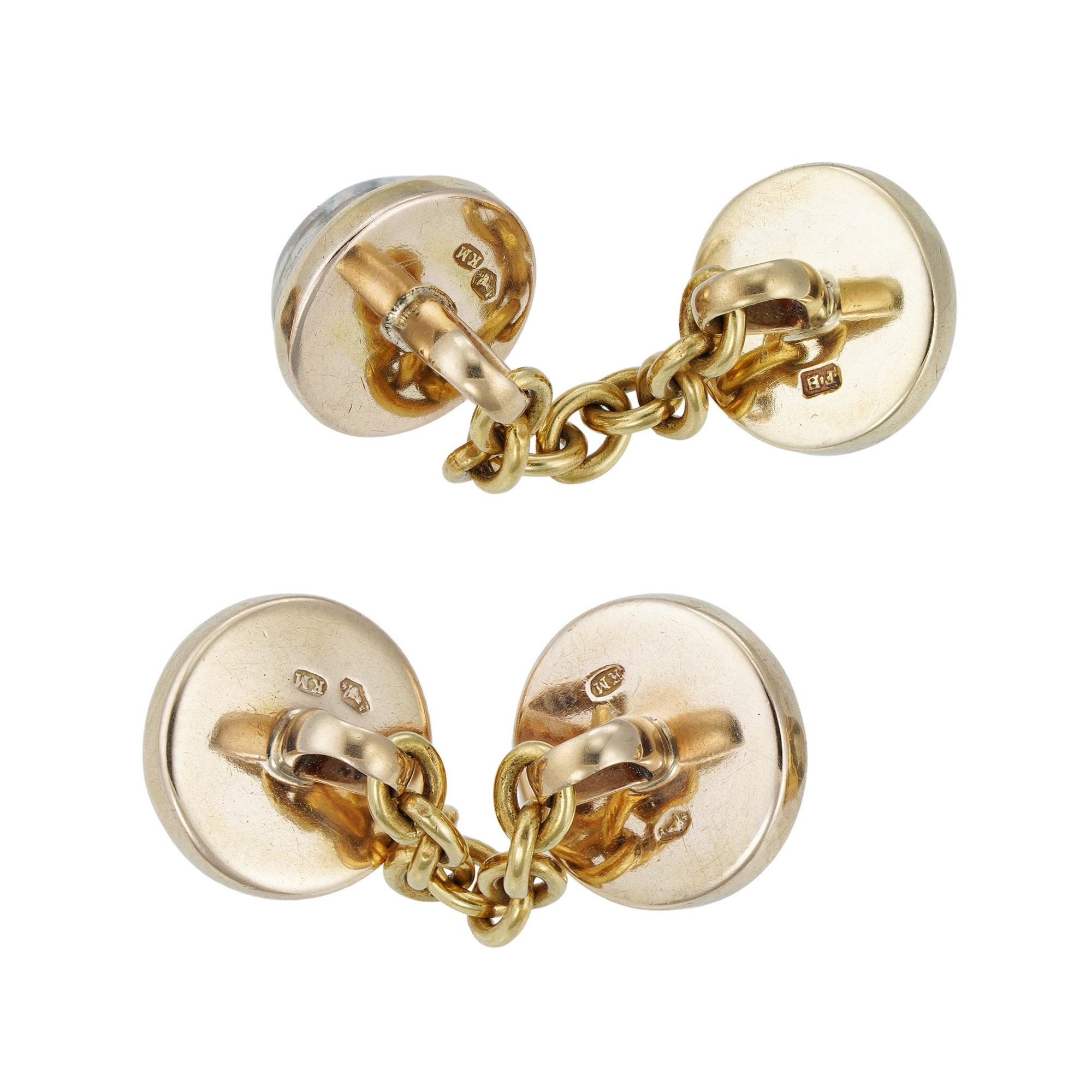 Cabochon Pair of Reverse Intaglio Crystal Cufflinks For Sale