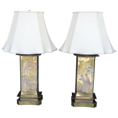 Pair of Reverse Painted Chinese Glass Lamps