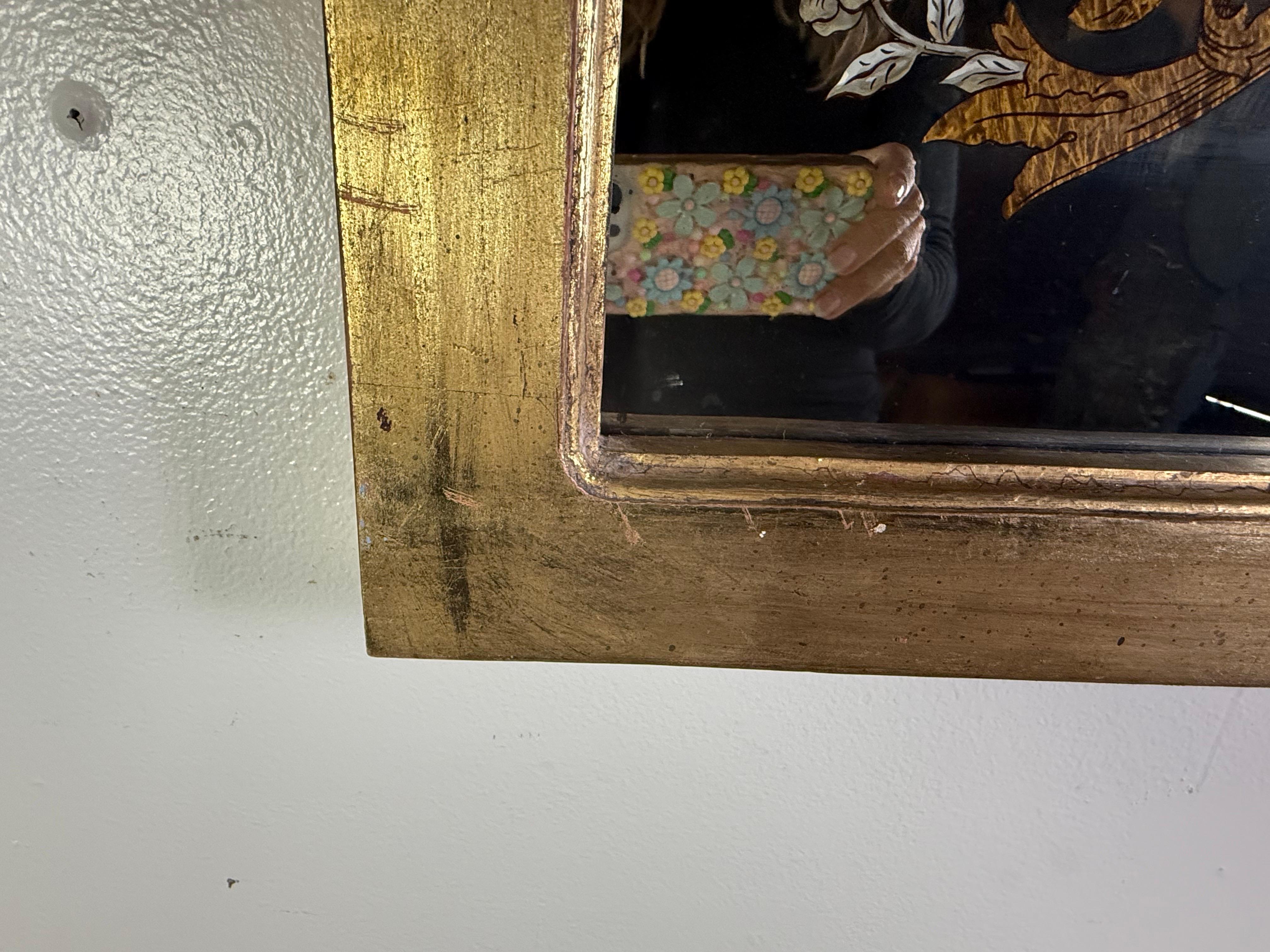 Pair of Reverse Painted Framed Mirror Panels For Sale 5