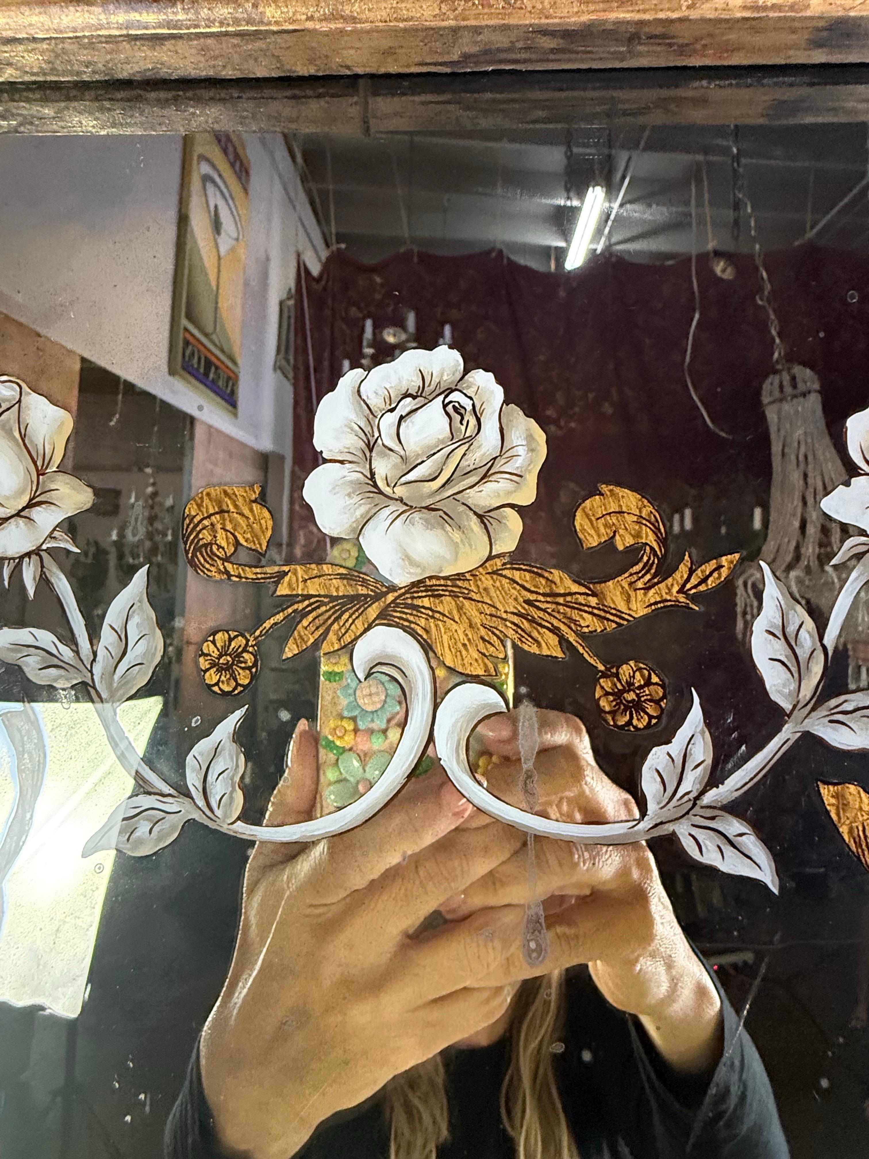 Pair of Reverse Painted Framed Mirror Panels In Good Condition For Sale In Los Angeles, CA