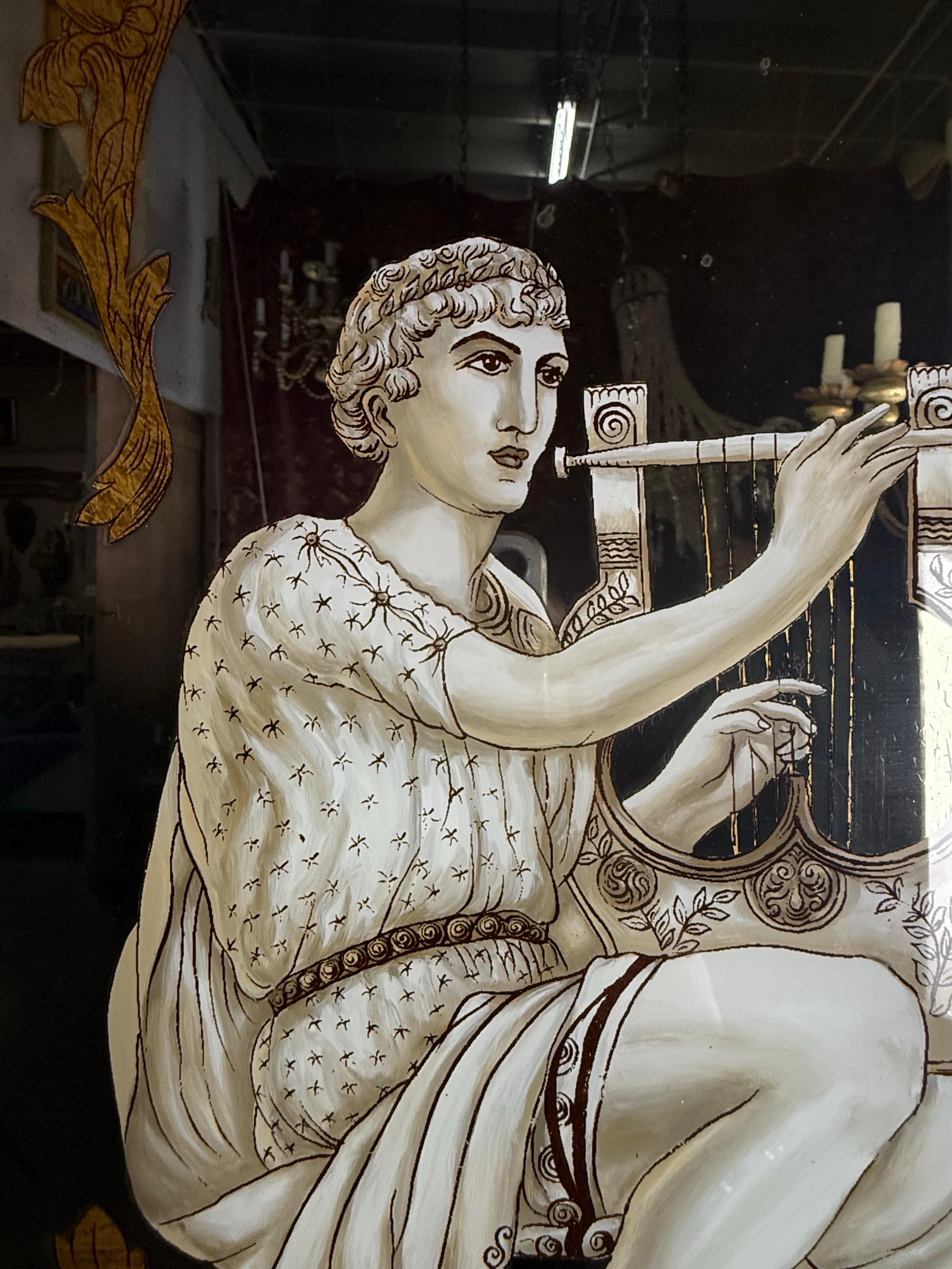 Pair of Reverse Painted Framed Mirror Panels For Sale 2