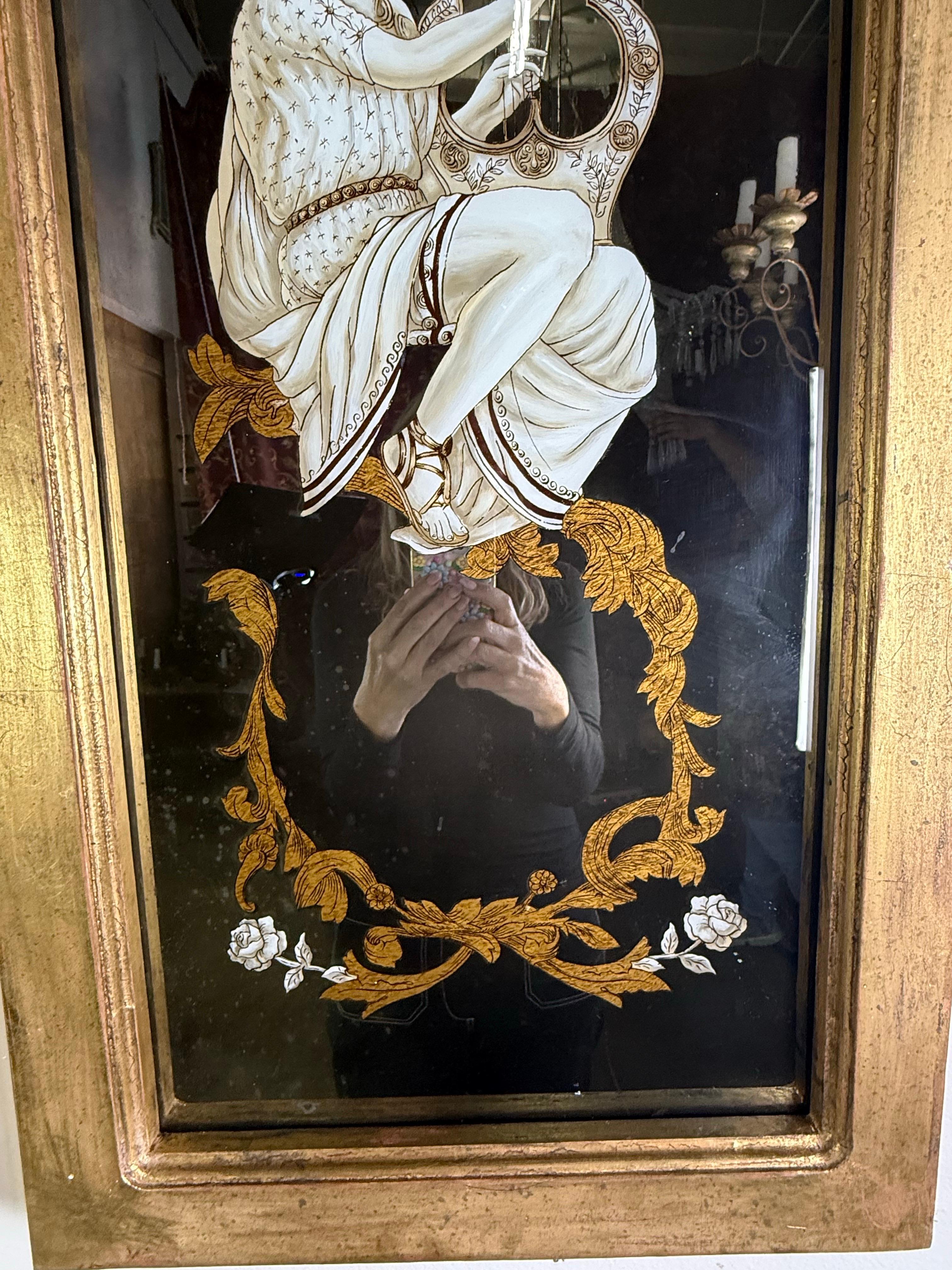 Pair of Reverse Painted Framed Mirror Panels For Sale 4