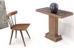 Pair of Reverse Painted Glass Tops Single Pedestal Side Occasional Tables