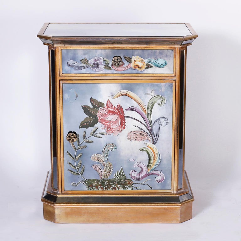 Pair of Reverse Painted Mirrored Nightstands at 1stDibs