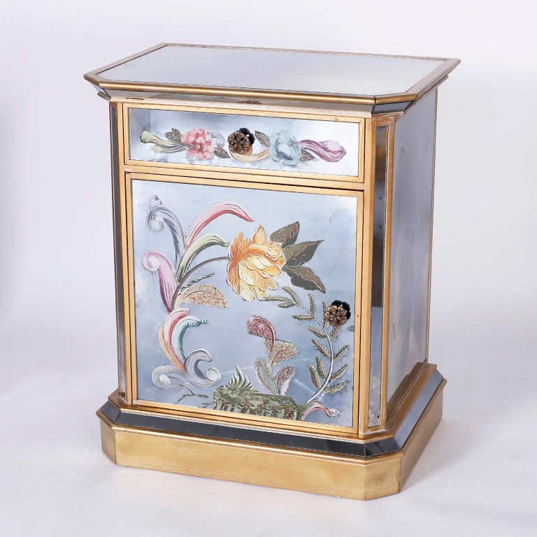 Pair of Reverse Painted Mirrored Nightstands at 1stDibs