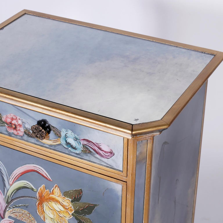 Pair of Reverse Painted Mirrored Nightstands at 1stDibs