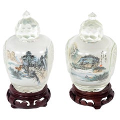 Pair of Reverse Painted Perfume Bottles with Bases