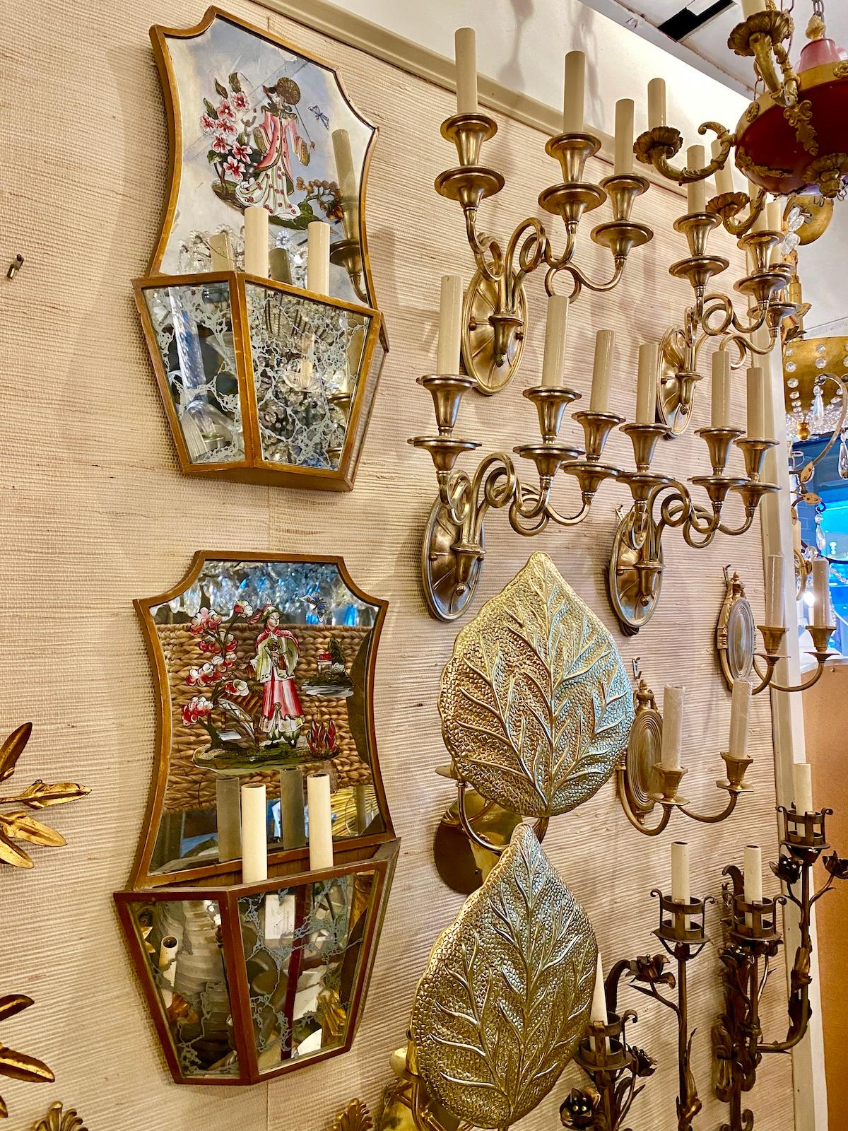 Mid-20th Century Large Chinoiserie Mirror Sconces