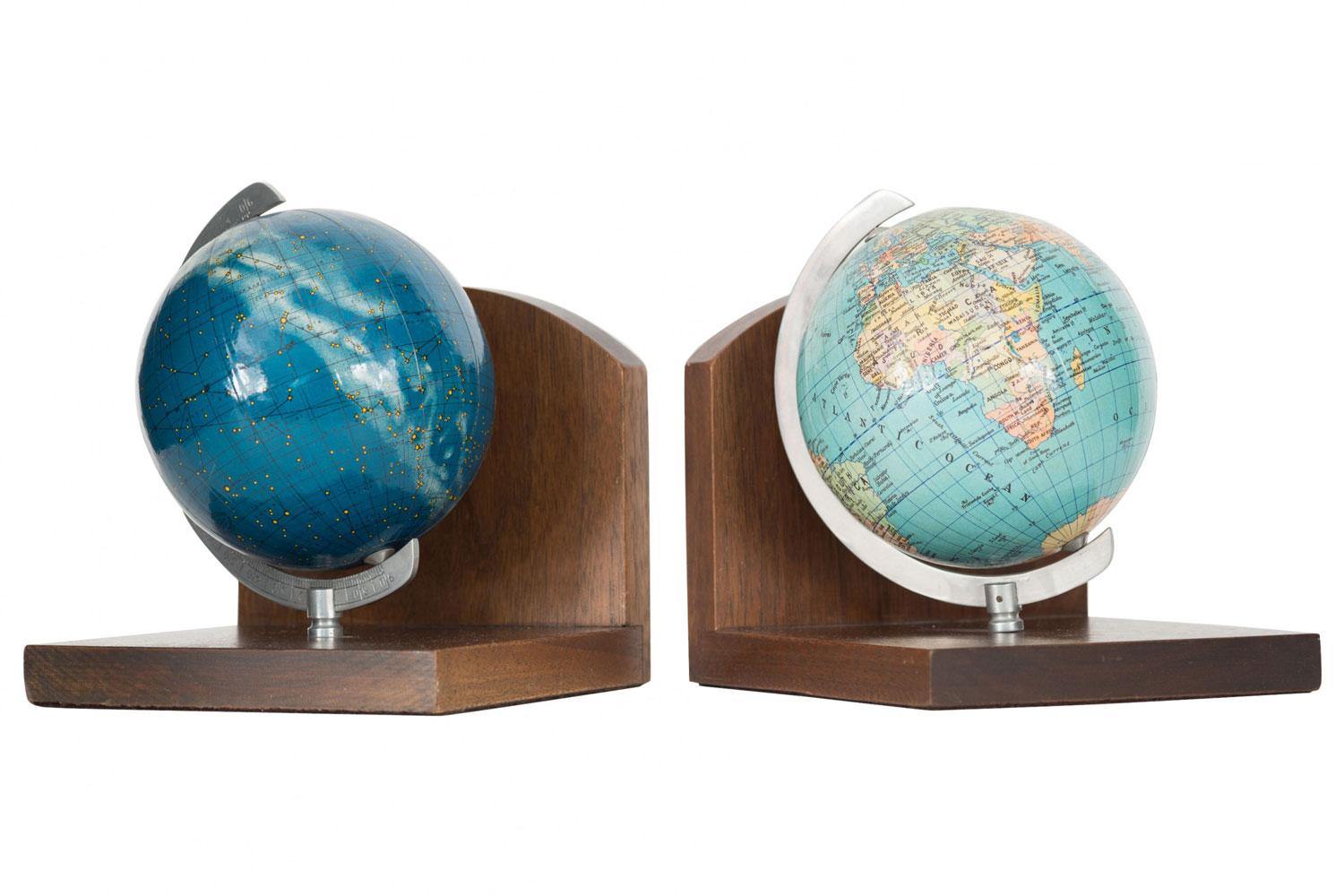 Pair of Revolving Globe Bookends For Sale