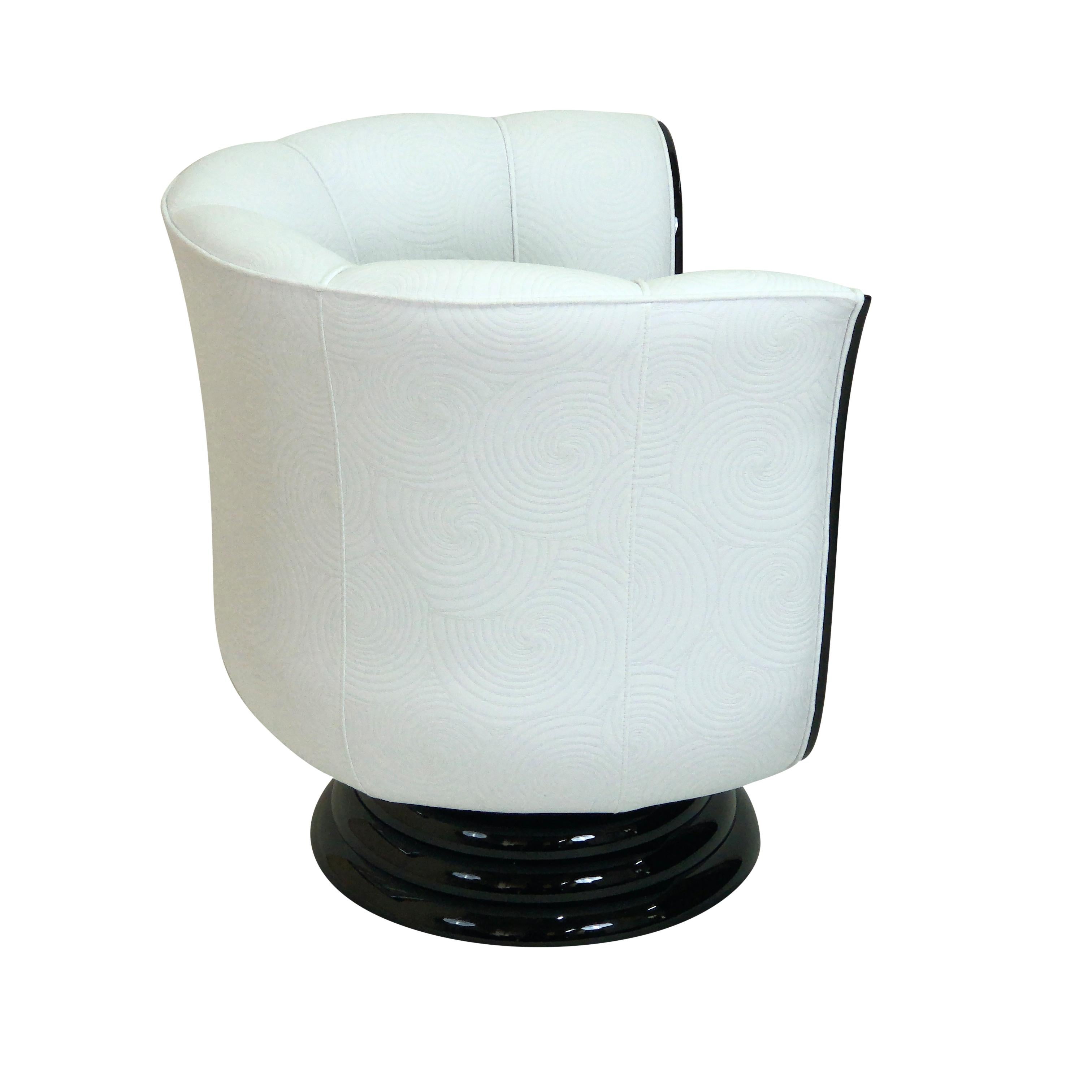 Blackened Pair of Revolving White and Macassar Art Deco Style Tulip Shaped Club Chairs
