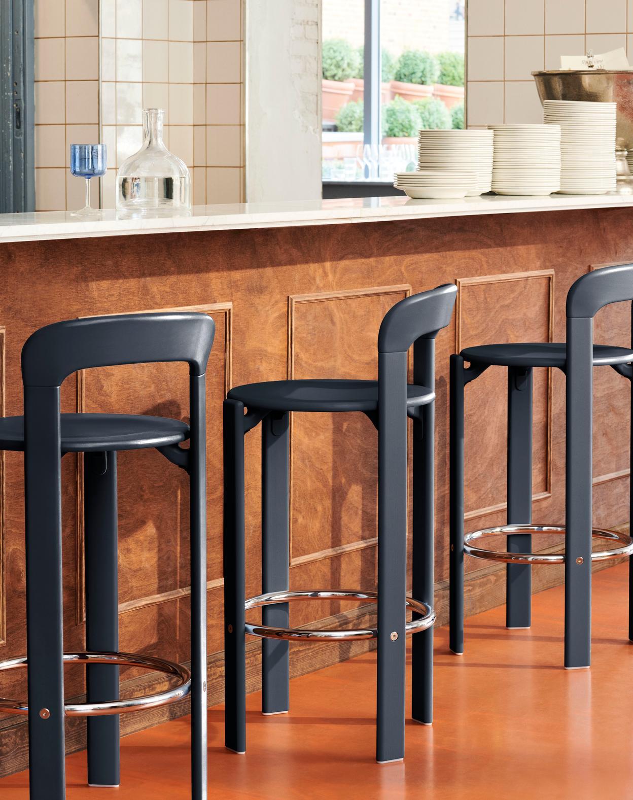 Contemporary Pair of Rey Bar Stools High in Deep Blue Design by Bruno Rey for Dietiker - Hay For Sale