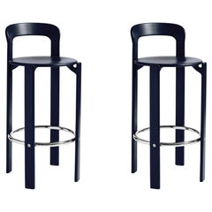 Pareja de Taburetes de Bar Rey Altos en Azul Profundo Diseño de Bruno Rey para Dietiker - Hay