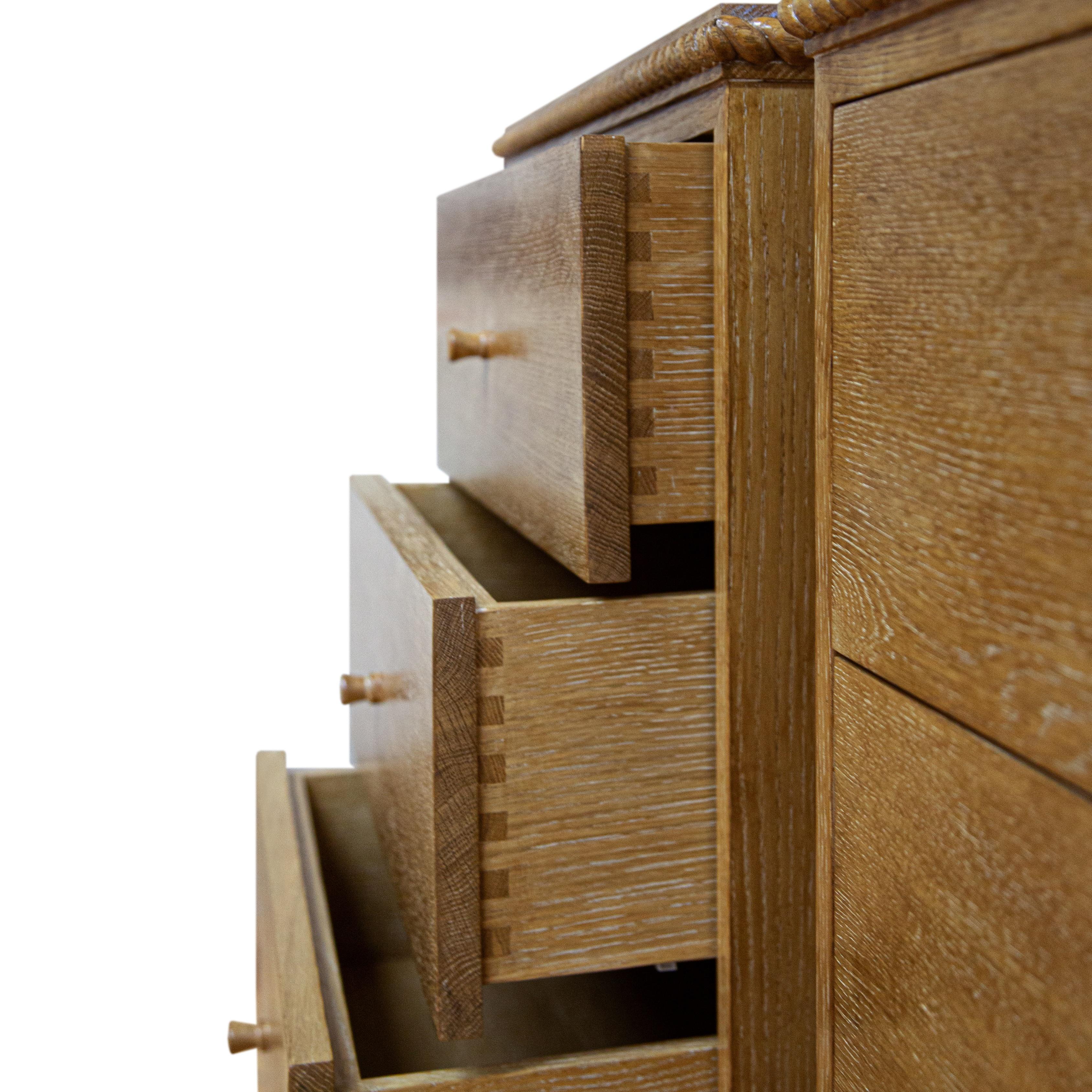 The tall version of our Rey Bedside Table is well suited as a nightstand or side table. Combining a classical twisted rope detail with clean-lined simplicity, it features three drawers with dovetail joinery and soft-close glides.

Our Rey Collection