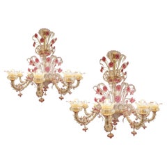 Paire de lustres Rezzonico Verre avec inclusions d'or, Murano