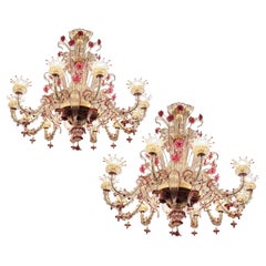 Paire de lustres Rezzonico Verre avec inclusions d'or, Murano