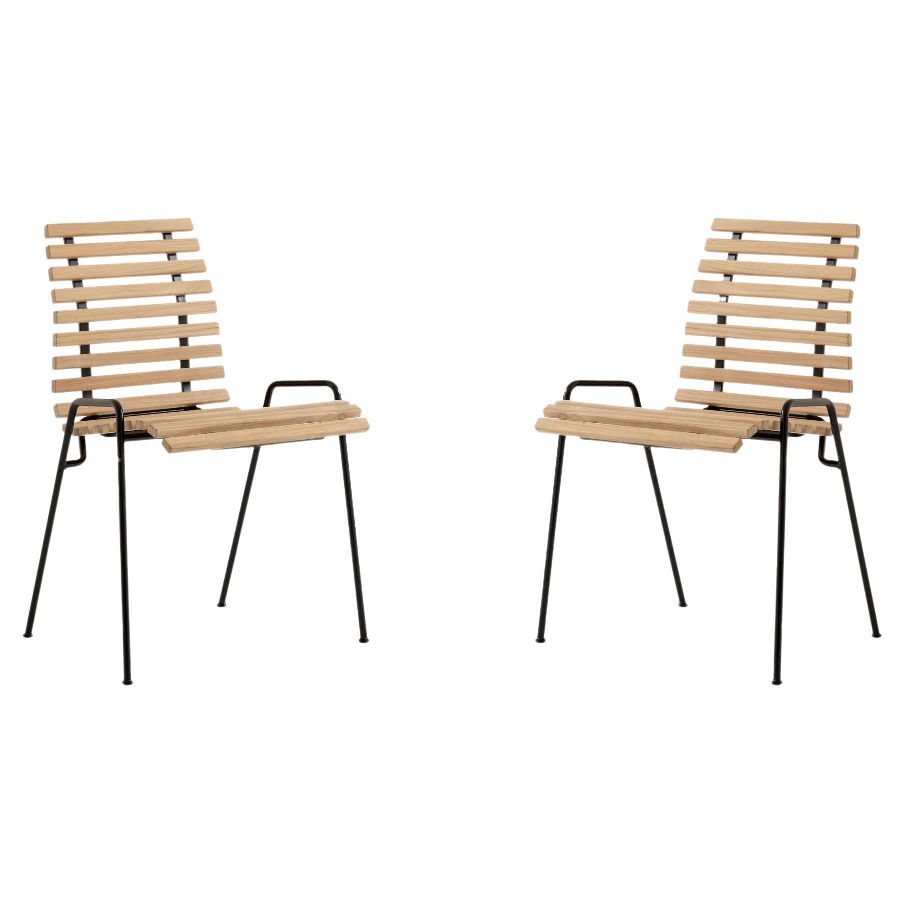 Paar RFH Terrace-Stühle RD4 – Teakholz und schwarzer Stahl – von Robin Day für &Tradition im Angebot