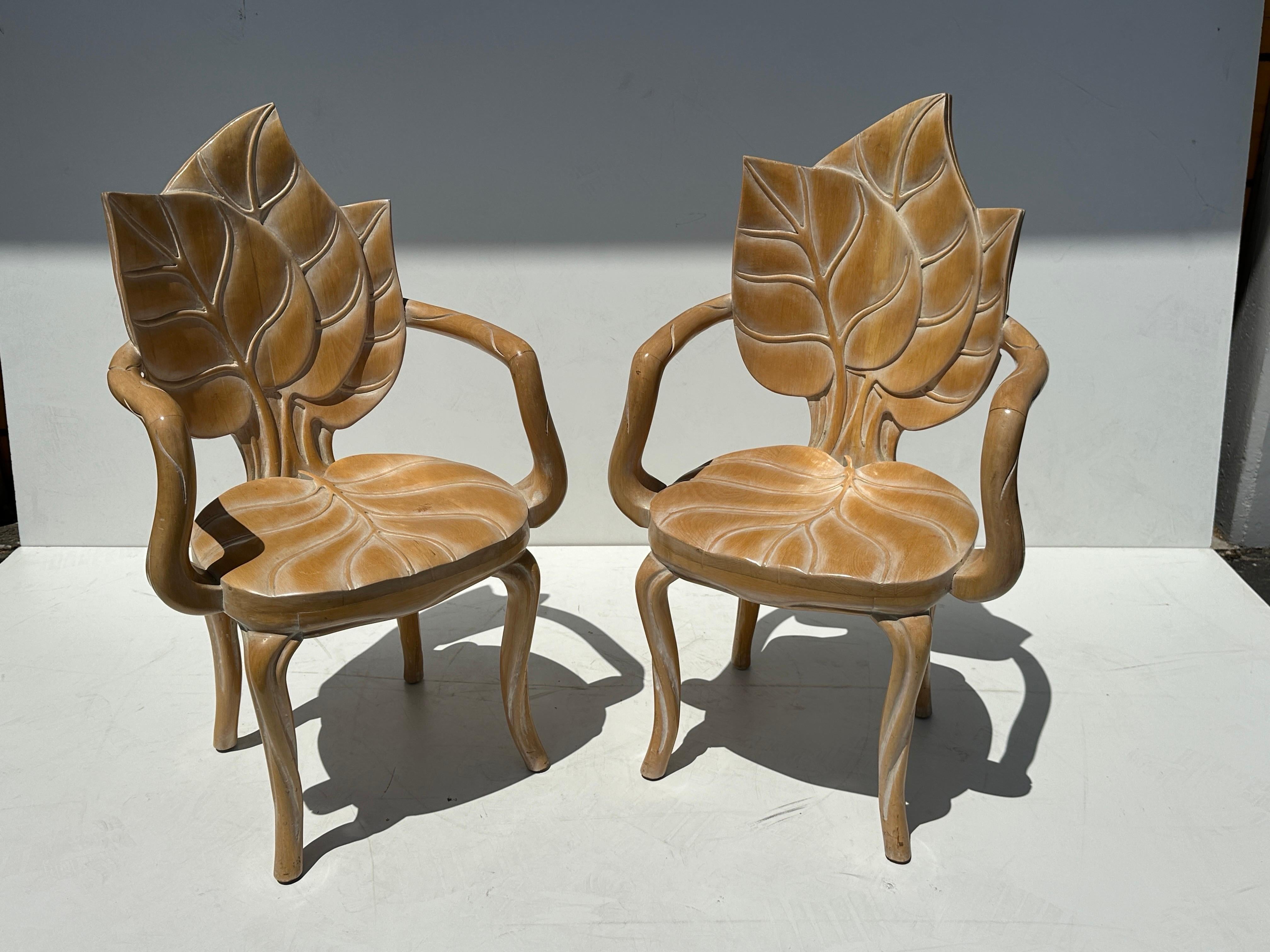 Hollywood Regency Pair of Rhubarb Leaf Grotto Style Armchairs  For Sale
