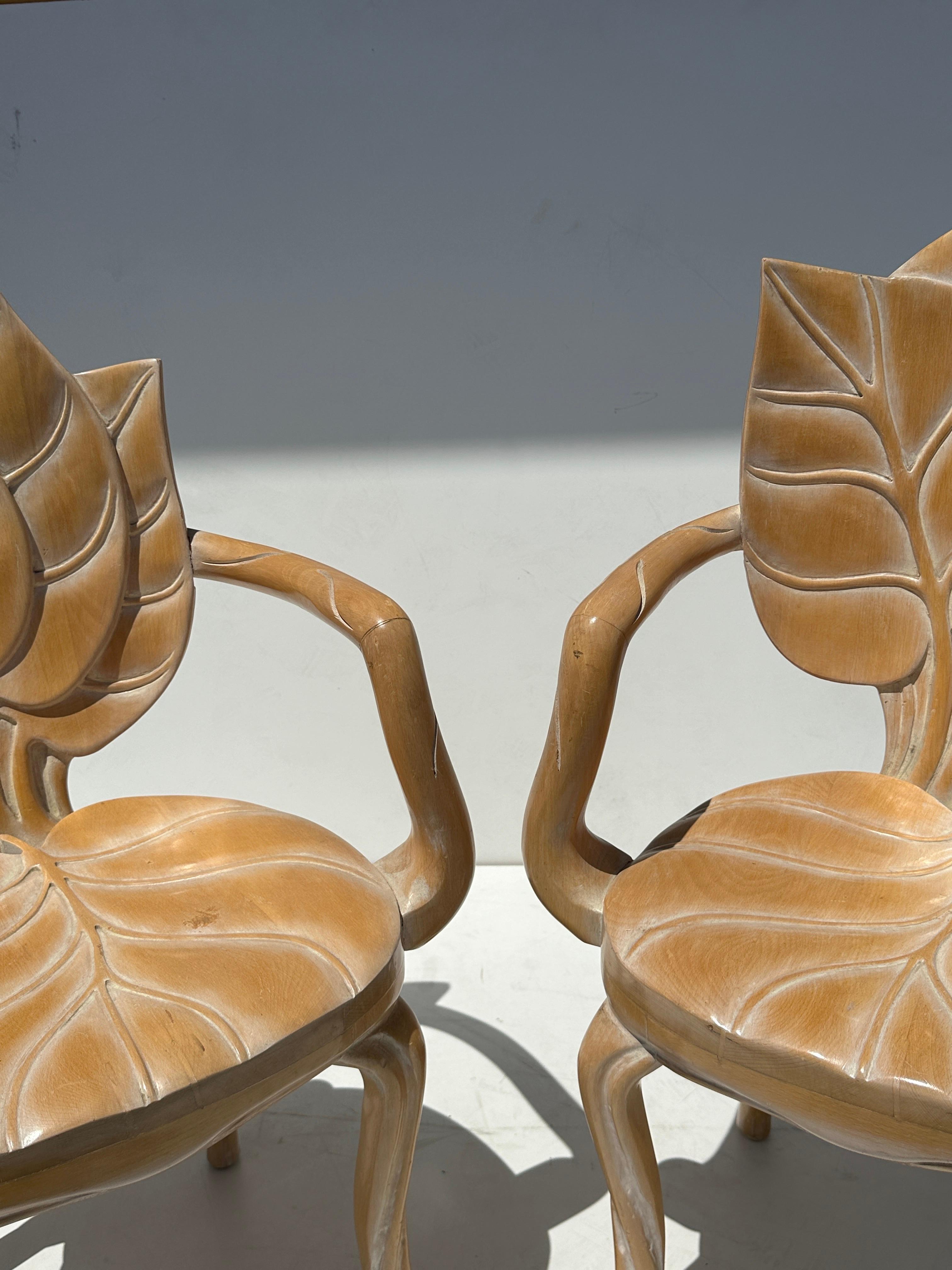 Hand-Carved Pair of Rhubarb Leaf Grotto Style Armchairs  For Sale