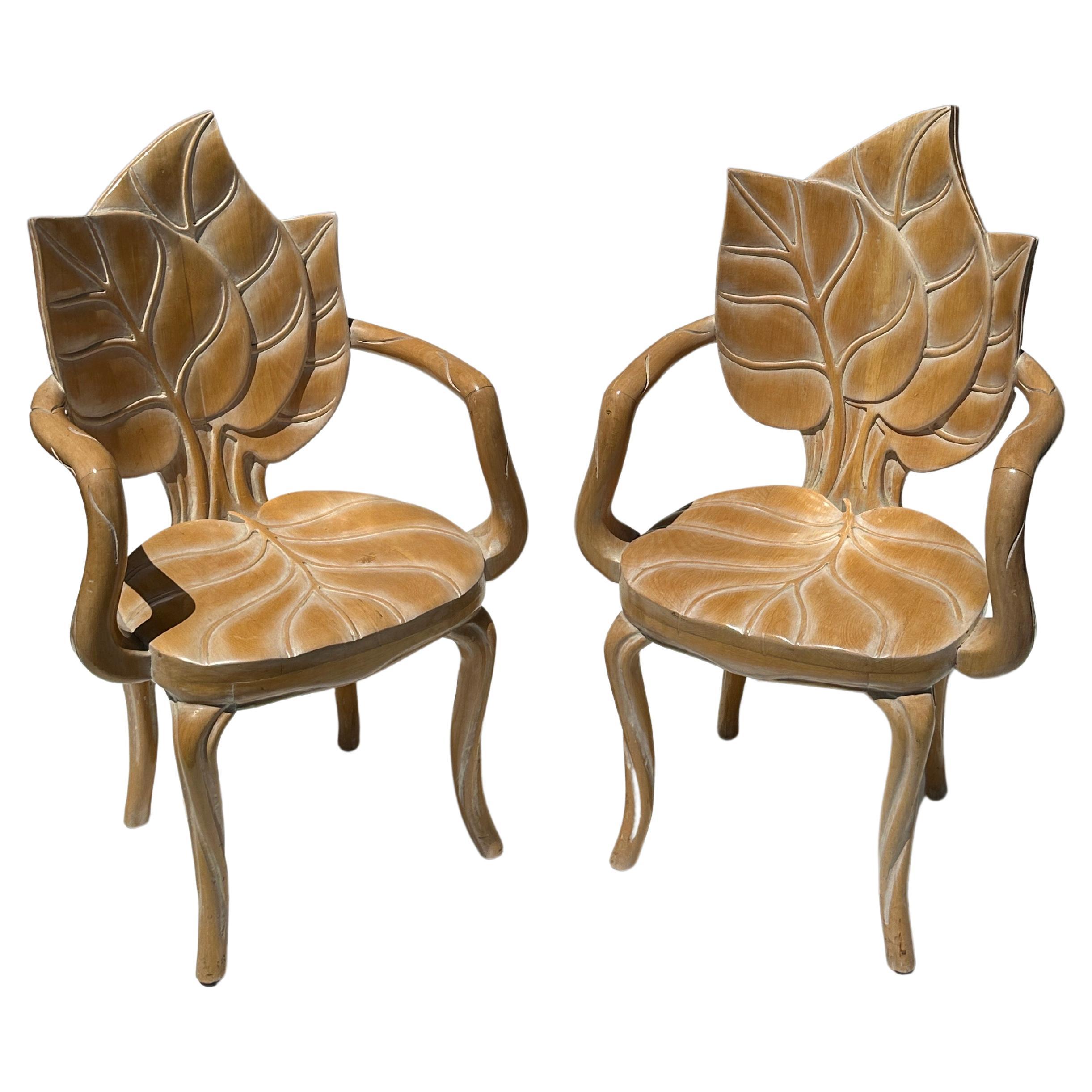 Pair of Rhubarb Leaf Grotto Style Armchairs  For Sale
