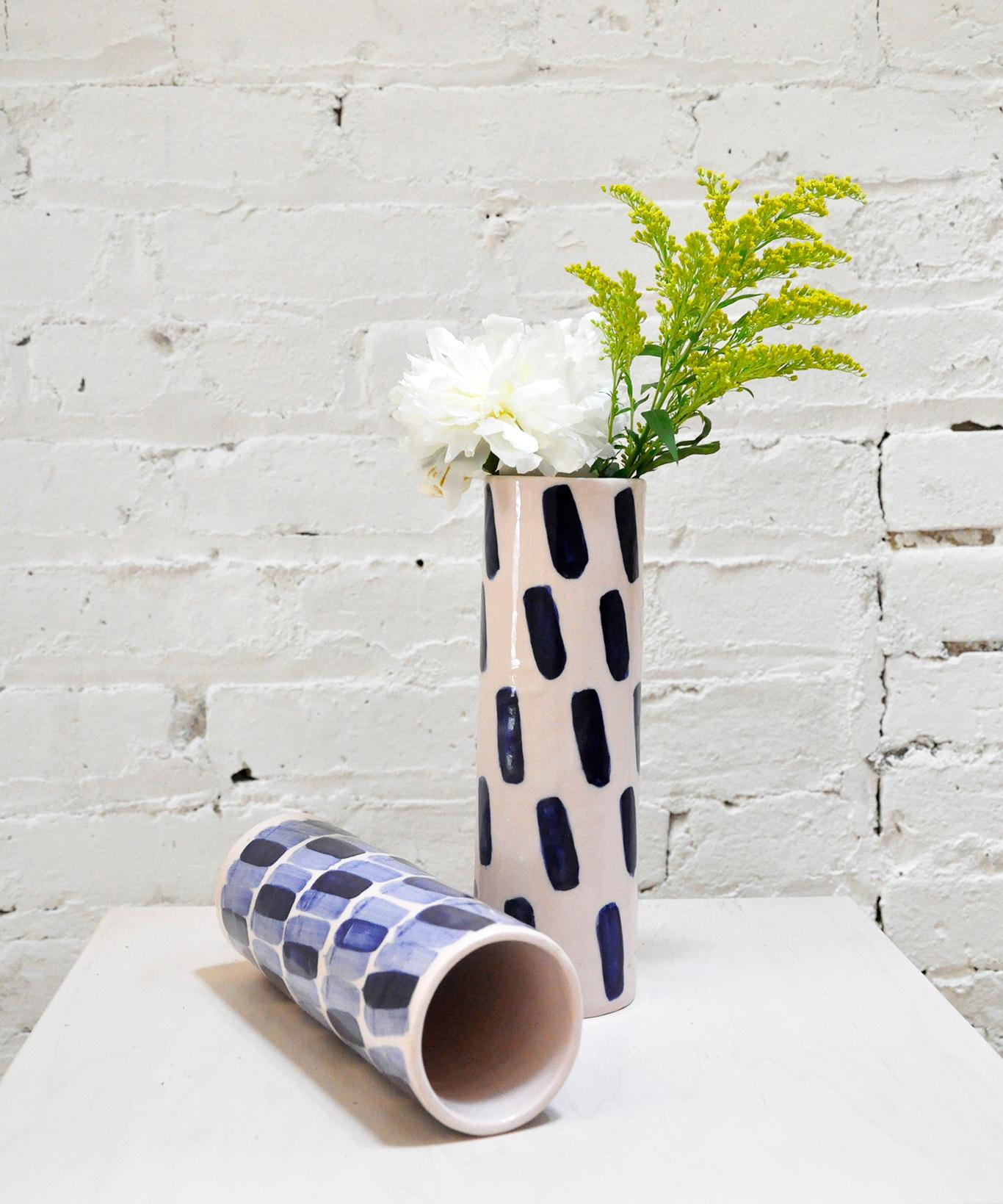 Pair of Rhythm Vases by Isabel Halley, in Dyed Pink Porcelain with Cobalt Glaze In New Condition For Sale In Brooklyn, NY