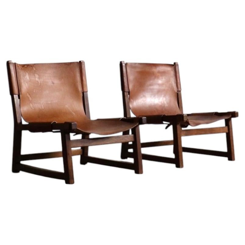 Pair Of Riaza Chairs In Cognac Leather By Paco Muñoz For Darro Gallery, 1960s