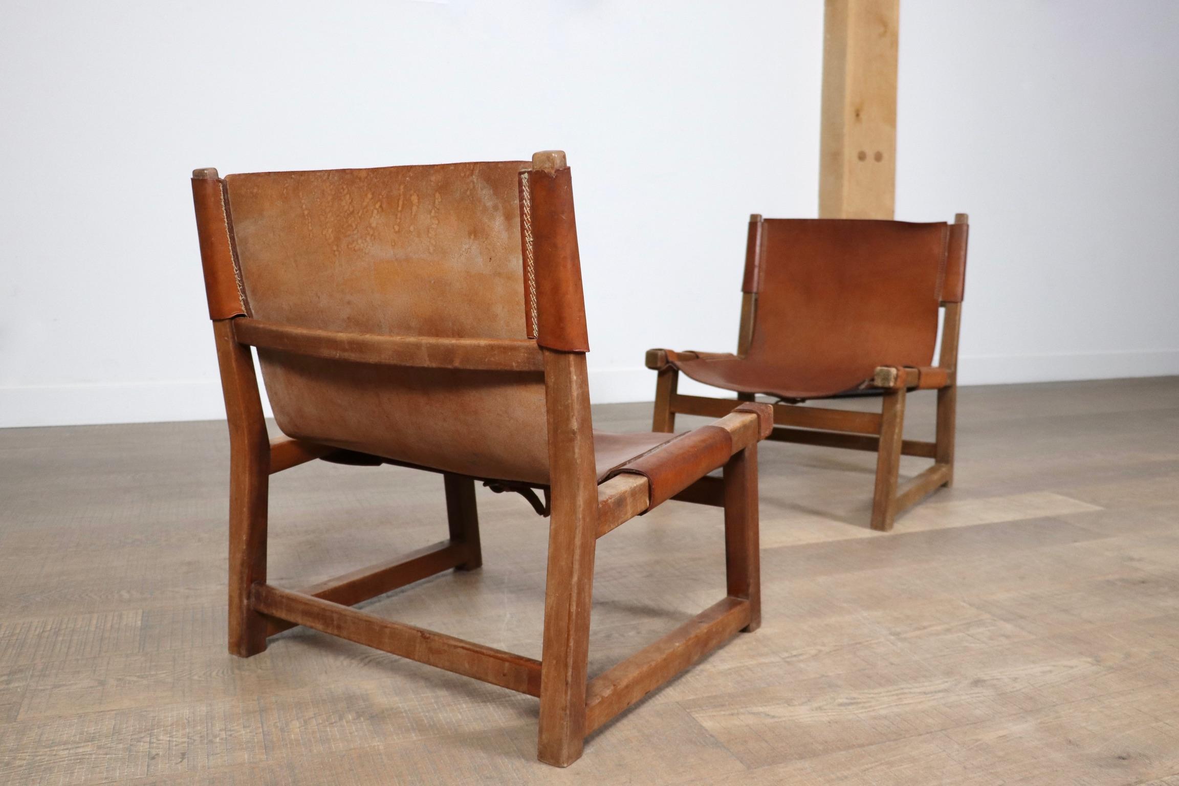 Paar Riaza-Stühle aus cognacfarbenem Leder von Paco Muñoz für Darro Gallery, Spanien, 1 im Angebot 14