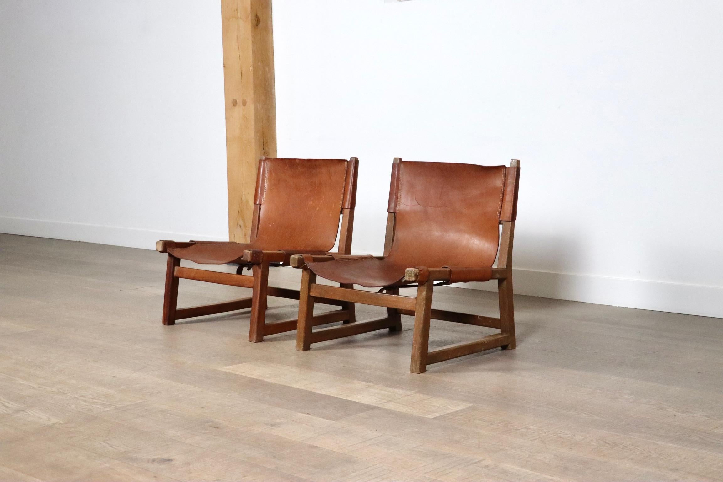 Paar Riaza-Stühle aus cognacfarbenem Leder von Paco Muñoz für Darro Gallery, Spanien, 1 (Mitte des 20. Jahrhunderts) im Angebot