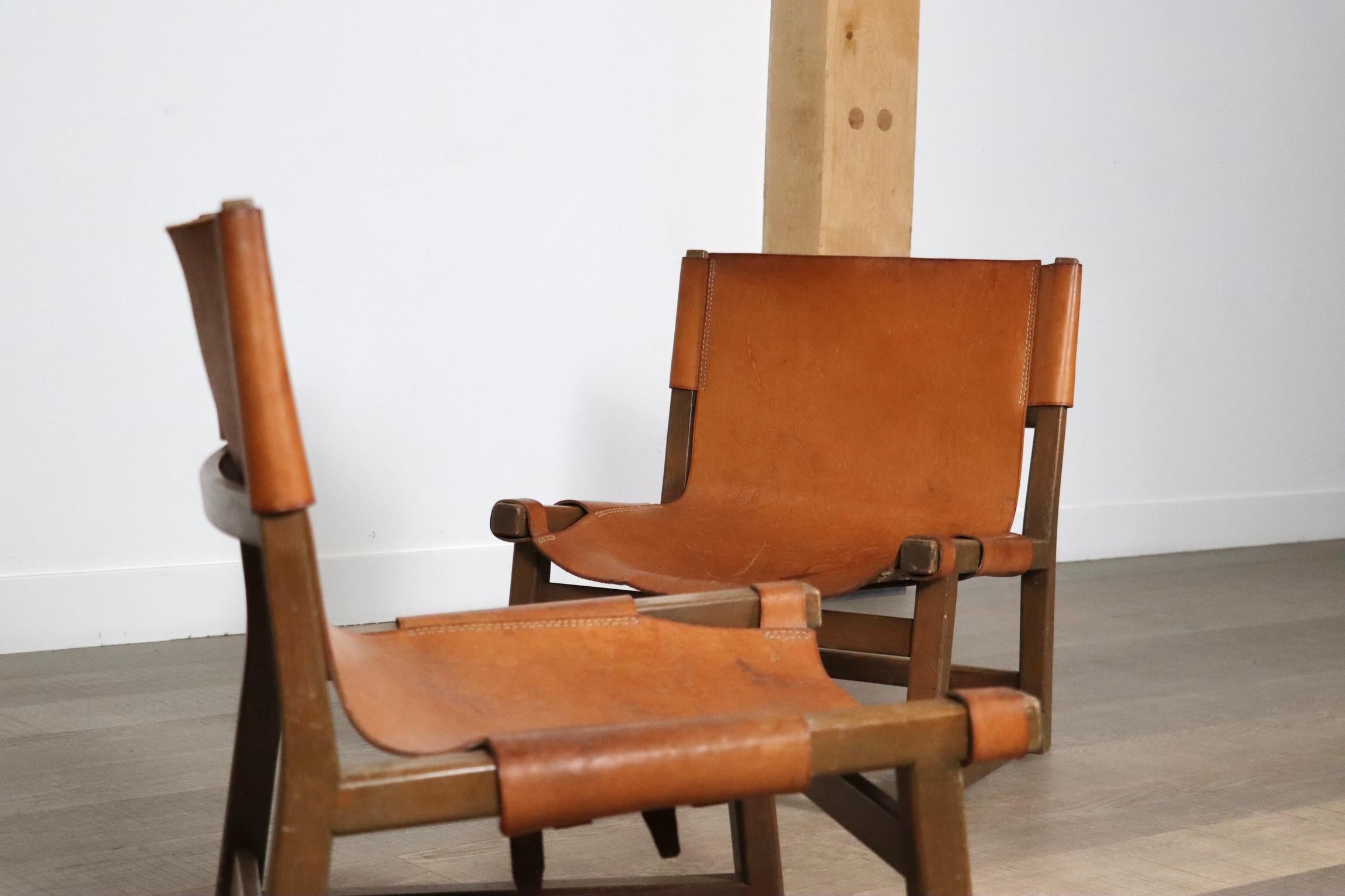 Pair Of Riaza Chairs In Cognac Leather By Paco Muñoz For Darro Gallery, Spain, 1 For Sale 1