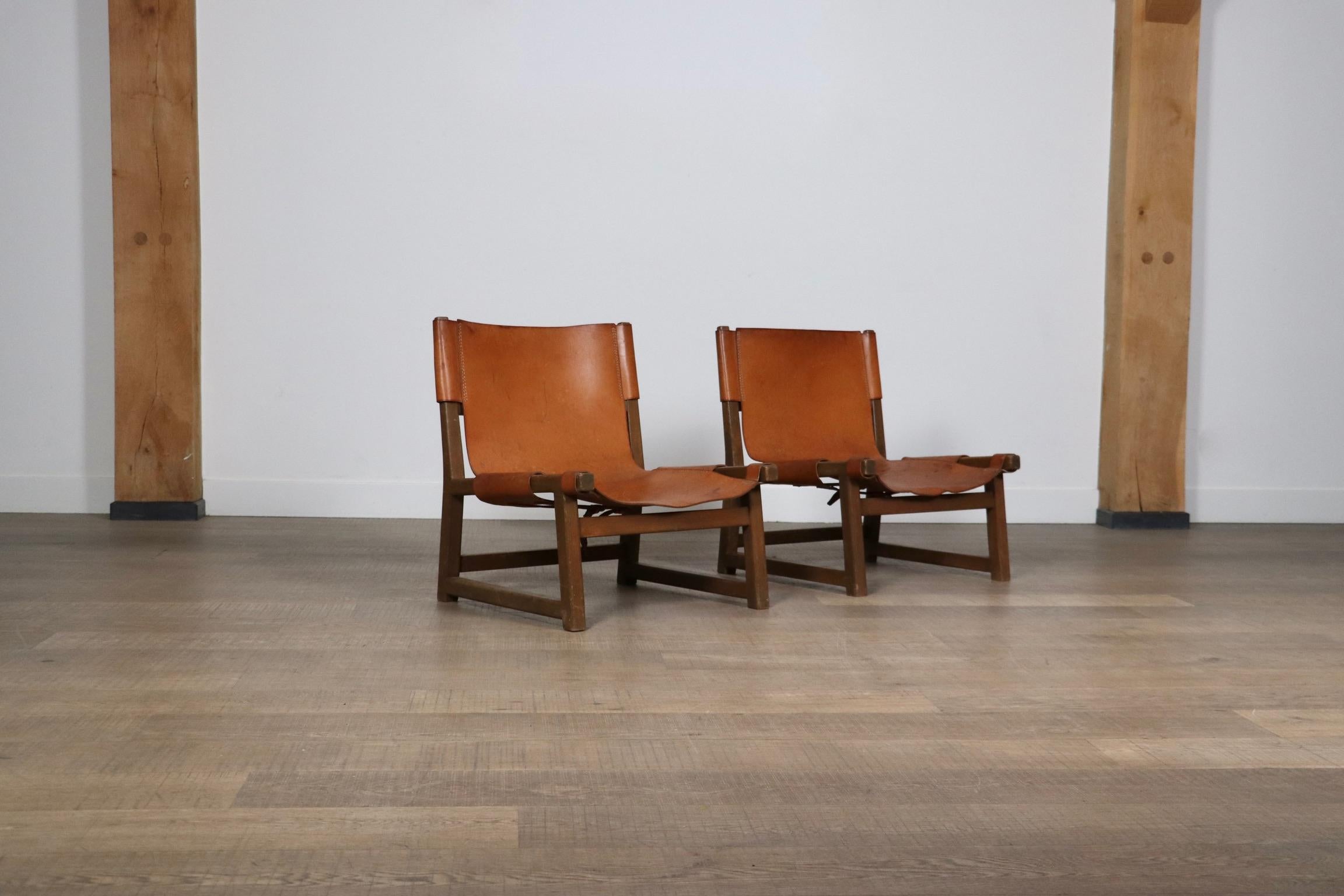 Pair Of Riaza Chairs In Cognac Leather By Paco Muñoz For Darro Gallery, Spain, 1 For Sale 5