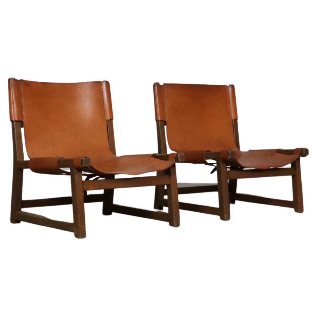 Pair Of Riaza Chairs In Cognac Leather By Paco Muñoz For Darro Gallery, Spain, 1 For Sale
