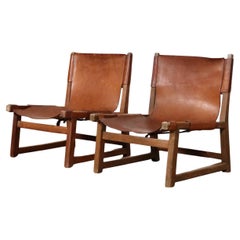 Pair Of Riaza Chairs In Cognac Leather By Paco Muñoz For Darro Gallery, Spain, 1
