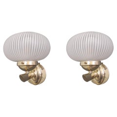 Pair of Ribbed Bowl Sconces by Barovier e Toso, 5 Pairs Available