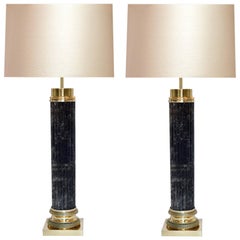 Pair of Ribbed Column Form Smoky Rock Crystal Lamps by Phoenix 