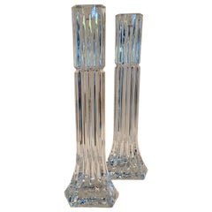 Pair of Ribbed Crystal Candle Holders