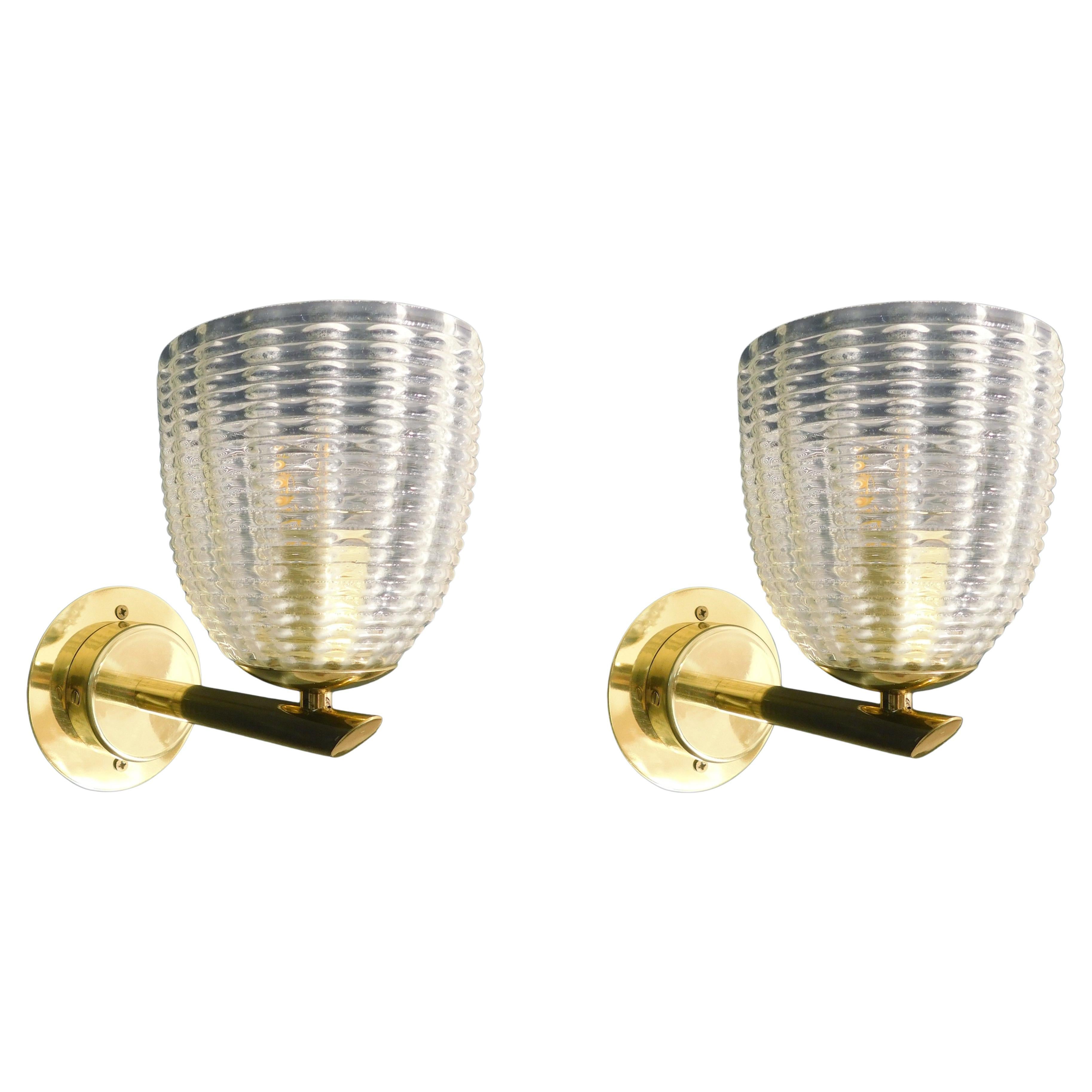 Pair of Ribbed Cups Sconces by Barovier e Toso
