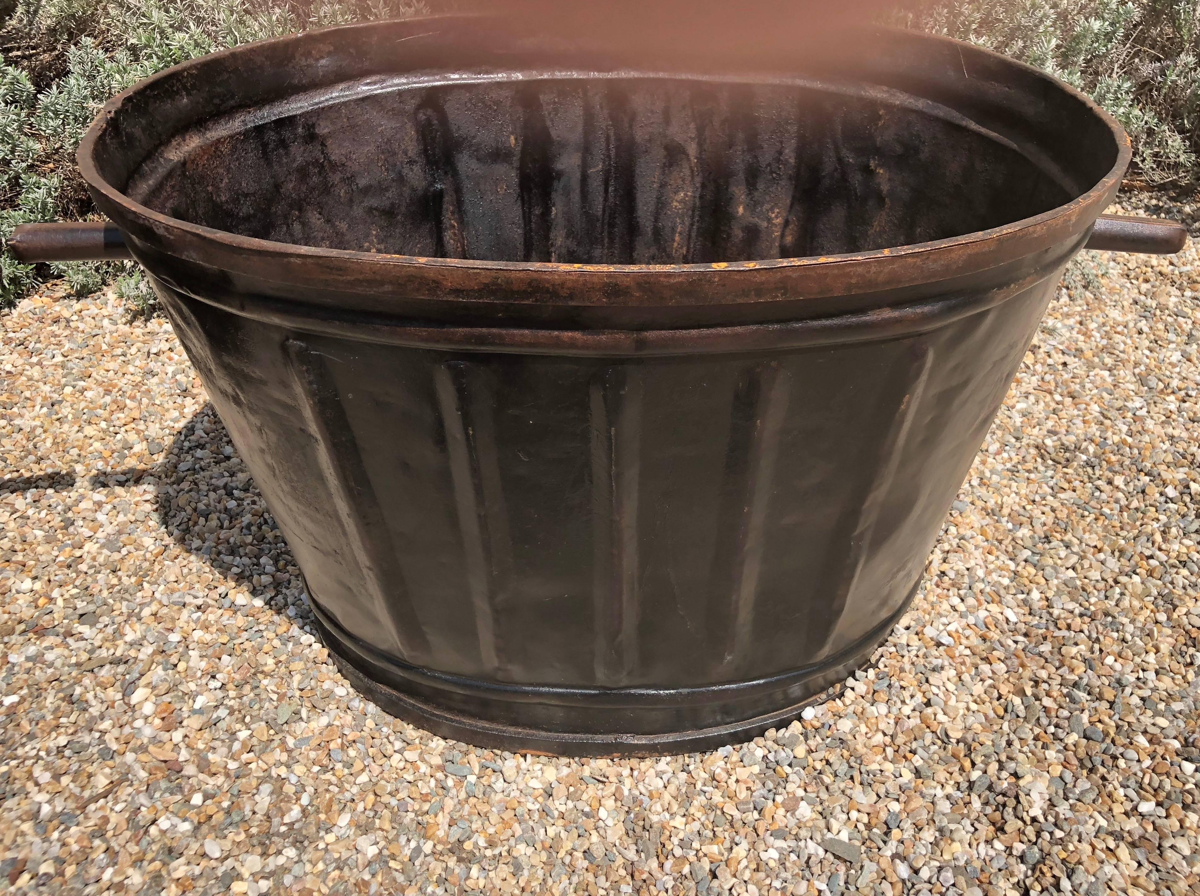 20th Century Pair of Ribbed French Steel Grape Bucket Planters For Sale
