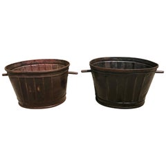 Pair of Ribbed French Steel Grape Bucket Planters