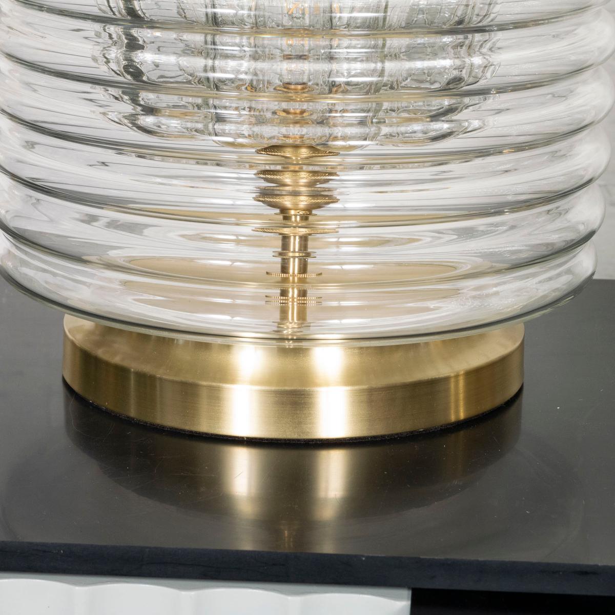 Pair of ribbed glass table lamps in the manner of Zuccheri For Sale 3