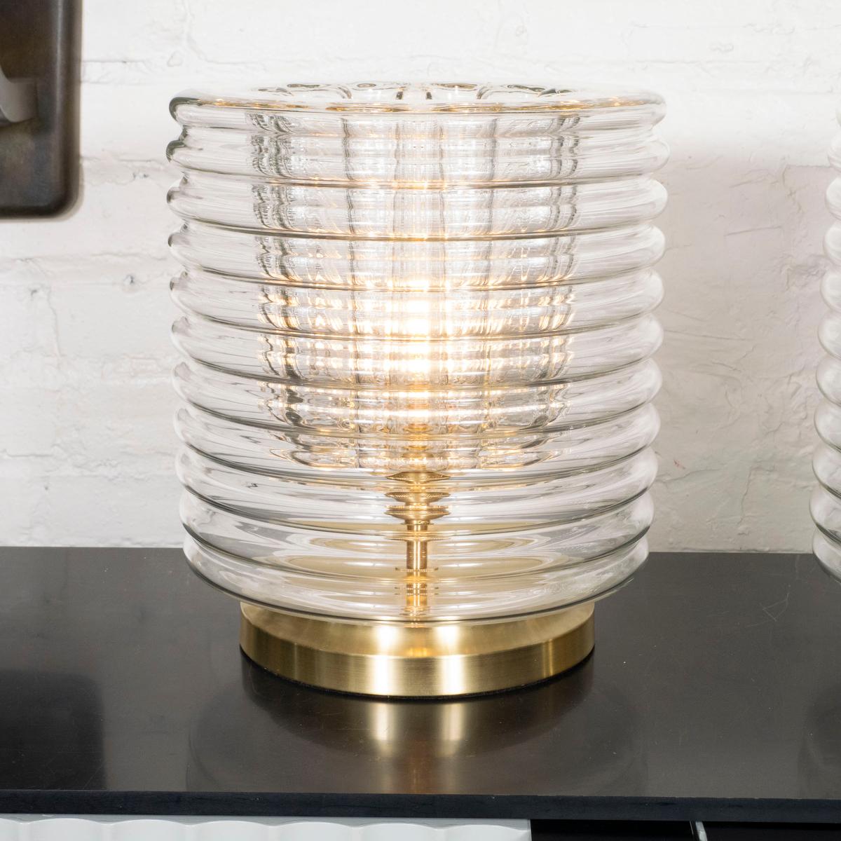 Mid-Century Modern Pair of ribbed glass table lamps in the manner of Zuccheri For Sale